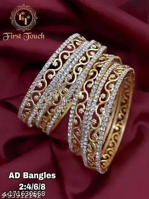 Indian Women 22K Gold Plated Bangle Set 4Pcs Churi Women Fashion Temple Jewelry • £16.37