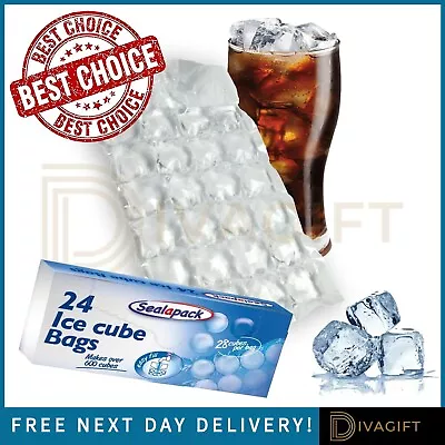 24 Ice Cube Bags Makes Over 800 Cubes Sealing Closing Disposable Freezer Bag New • £3.99