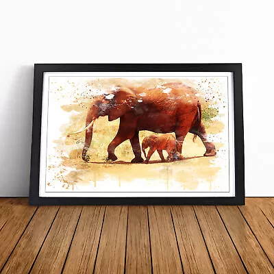 Mother And Baby Elephant (2) V3 Wall Art Print Framed Canvas Picture Poster • £24.95