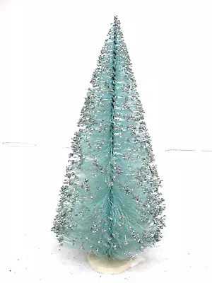 Vintage Aqua Blue Bottle Brush Christmas Tree 14  Nice Silver Glittered ( 922) • $89.99