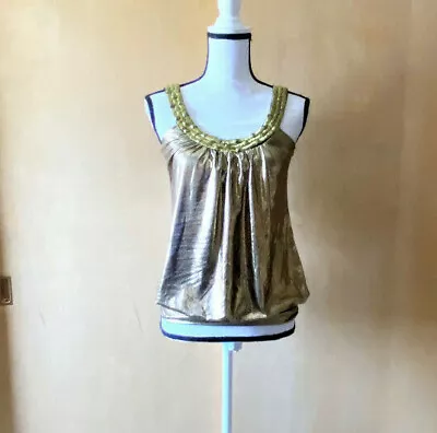 NWOT Sz S Ventti Shiny Gold Beaded Neckline Tank Top • $8