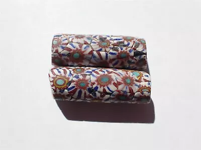 Antique Venetian Rare Pattern Lg Millefiori Trade Beads - 35x12mm - 2 • $54