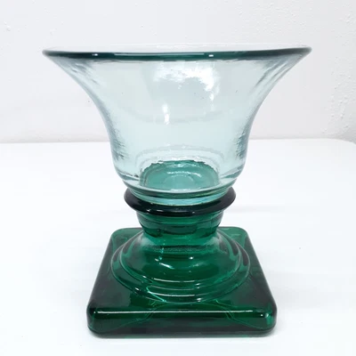 $32 • Buy Vidrios San Miguel Handmade Recycled Glass Green Pedestal Candle Holder Spain 