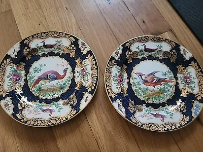 Pair Antique BOOTHS Silicon China England Scale Blue Birds 7  Salad Plates • $69.99