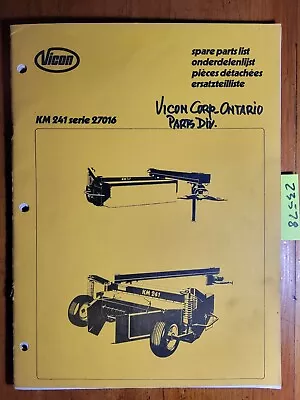 $20 • Buy Vicon KM241 Series 27016 Disc Mower Parts Manual 70.001.959