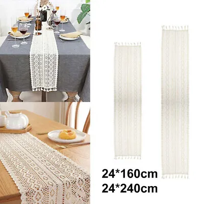 240cm Table Runner Lace Tassel Woven Tablecloth Crochet Hollow Table Decors Kits • £8.09