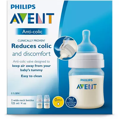 $17.99 • Buy Philips Avent Baby Bottles Anti-Colic Classic Feeding Wide Neck 2/Pack 125ml 0m+