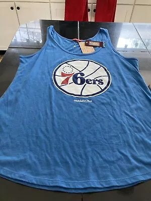 Womens Mitchell & Ness Philadelphia 76ers Summer Tank Top  Vest L Large Blue Nwt • $26.39