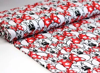 COTTON JERSEY Jersey Fabric Soft Falling Disney MINNIE MOUSE FACES EUR 20.00/m • £8.63