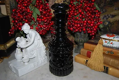 Wonderful Vintage Molded Black Colored Glass Large Cabinet Liquor Decanter • $59.41