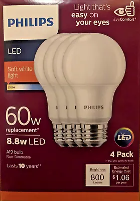 4 Bulbs Philips A19 E26 LED Bulb Soft White 8.8W LED 60 Watt Volume Discount !!! • $17.49