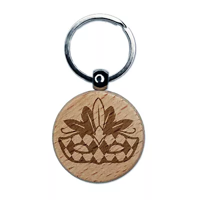 Mardi Gras Venetian Masquerade Mask Engraved Wood Round Keychain Tag Charm • $9.99