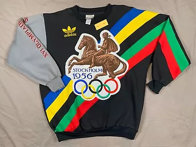 Vintage 80s Adidas Olympic Stockholm Crewneck Helsinki Sweatshirt Sz M *Read*NWT • $348.88