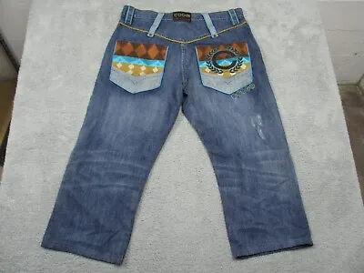 Coogi Jeans Vintage Mens 40x34 Blue Embroidered Denim Baggy Medium Distressed • $24.99