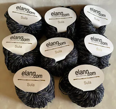 Lot Of 8 Balls Elann Sula Yarn Cotton Linen Blend 09 Navy Blue Gold Twisted • $39.99