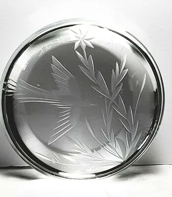 Vandermark Studios 1983 Engraved Bird And Vine Clear Round Glass Paperweight  • $185