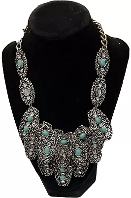 Antiqued Gold Tone Zara Statement Jeweled Bib Necklace • $25