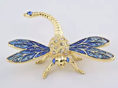 Keren Kopal Golden Blue Dragonfly  Trinket Box Decorated With Austrian Crystals • $59