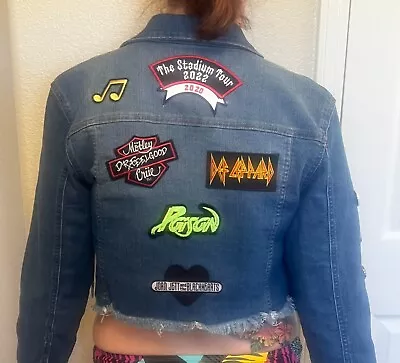 STADIUM TOUR Ladies Handmade Patch Denim Jacket W/ Pins Crue Leppard Jett Poison • $129.99