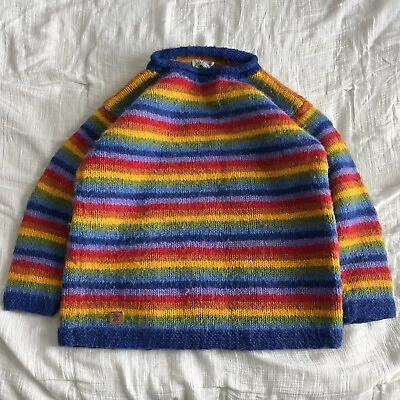 Pachamama Wool Rainbow Sweater Women’s Medium Hand Ecuador Made Striped Pride • $122.99