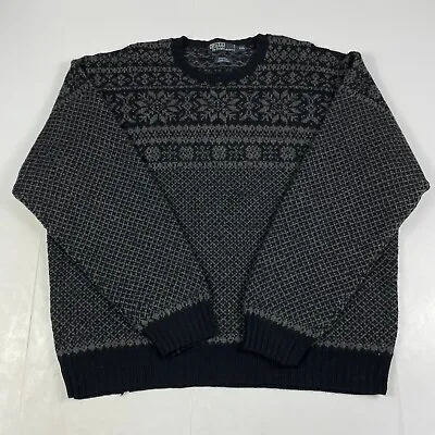 Polo Ralph Lauren Sweater Men 2XL XXL Black Wool Hand Knit Long Sleeve Snowflake • $98.88