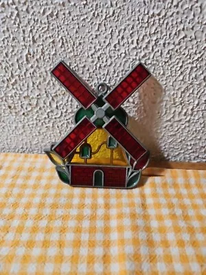 Vintage Stained Glass & Metal Windmill Decor • $11