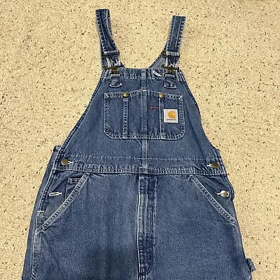 Carhartt Bib Overalls 34x28 Blue Carpenter American Workwear Outdoors Denim • $18