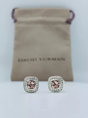 David Yurman Sterling Silver Petite Albion 5x5 Earrings Morganite & Diamonds • $349