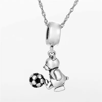 Teddy Bear Football Player Charm - Silver Pendant - Christening Gift • £24.73