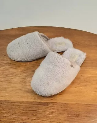 UGG Fluffette Scuff Slippers Gray Pure Wool Cozy Slip-on 1102594 Women's 8 • $32