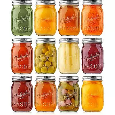 12 Count 16 Oz Glass Mason Canning Spice Jars With Regular Lids And Bands • $16.31