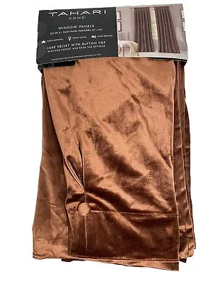 NEW TAHARI Home Bronze Brown Velvet Curtains Drapes 35x96  2PC Pleat Button • $99