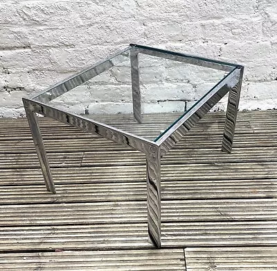 Vintage 1970s Small Merrow Associates Rectangular Glass And Chrome Coffee Table • £135