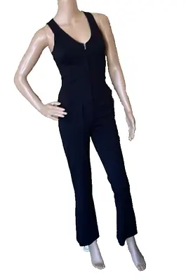 Bebe Womens 90's Rare Vintage Made USA Black Cat Suit Hip Hugger Jumpsuit Sz XS • $44.99