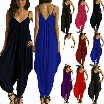 £10.99 • Buy Womens Ladies Cami Jumpsuit Playsuit Harem Baggy Long Ankle Plus Size 8-26 