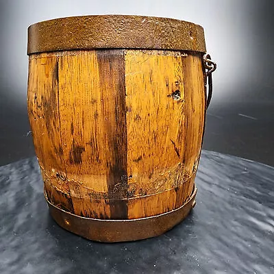 Primitive 1844 Pat. Oak Small Paint Bucket Pail With Brass Tag Bottom Stencil • $134.96