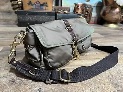 Miu Miu Green Nylon Brown Leather Shoulder Bag Purse VTG 11X6 Inches • $160