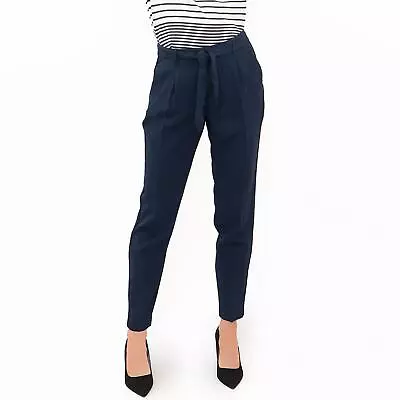 Next Womens Trousers Navy Blue Tapered Belted Crop Work Wedding Occasion • £9.89