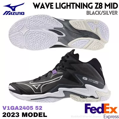 MIZUNO Volleyball Shoes WAVE LIGHTNING Z8 MID V1GA2405 52 Black/Silver FEDEX NEW • $157.50