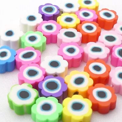 30 Evil Eye Flower Beads Polymer Clay Daisy Evil Eye Beads Jewellery Making Bead • £3.60