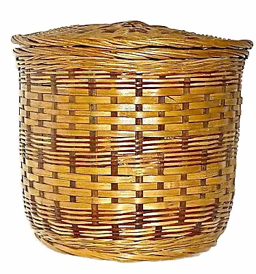 Vintage Tight Hand Woven Wicker Rattan Lidded Basket Storage Trinkets Household • $21.60