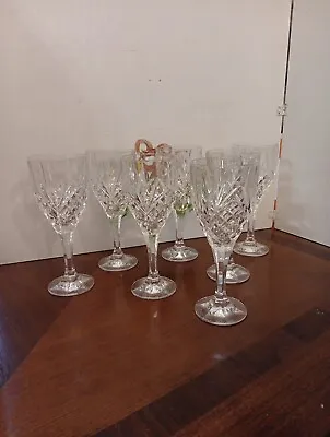 7 Godinger Dublin Shannon Collection Crystal Water Goblet Wine Glasses 8  ~EUC ~ • $49.95