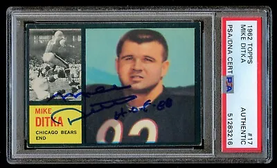 Mike Ditka #17 Signed Autograph 1962 Topps ROOKIE Card Hall Of Fame Bears PSA • $900