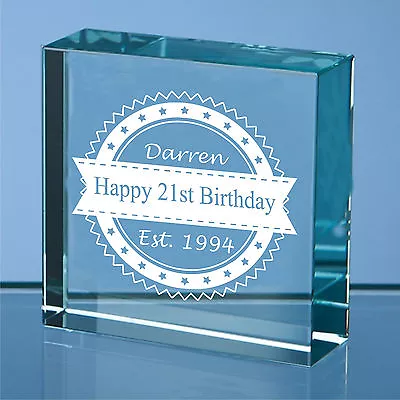 Personalised Engraved Glass Block Birthday Gift 65th 70th 75th  Birthday Gift • £10.99