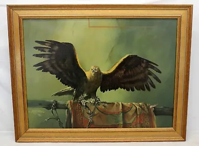 KHAN'S EAGLE Original Oil Painting MARTIN KNOWELDEN 1995 Hunter MONGOLIA Framed • $549