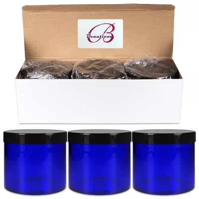 10oz/300g/300ml (3pcs) High Quality Acrylic Container Jars - Blue With Black Lid • $10.99