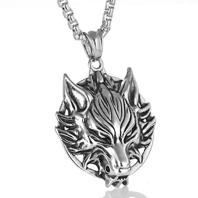 Mens Viking Fenrir Wolf Head Charm Pendant Stainless Steel Punk Chain Necklace • $9.95