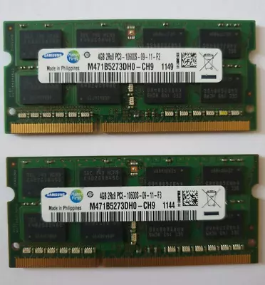 SAMSUNG 8GB 2x4GB PC3-10600 DDR3 1333MHZ 204pin Laptop RAM MEMORY Apple Mac • £17.99