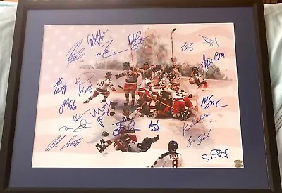 1980 US Olympic Hockey ALL 20 Team Signed Miracle On Ice 16x20 Photo Framed LEAF • $3080.80