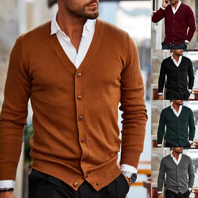 Men Cardigan Sweater Autumn Winter Warm V-Neck Button Sweater Knitted Pullover • $19.23